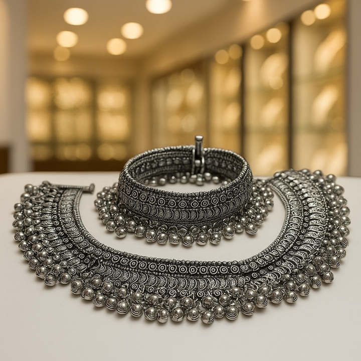 Oxidized Silver Necklace &amp; Bracelet Set – Regal Heritage Collection