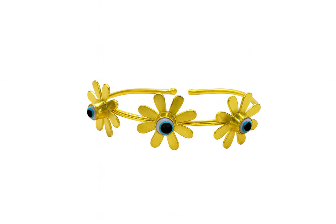 Golden Blossom Evil Eye Cuff