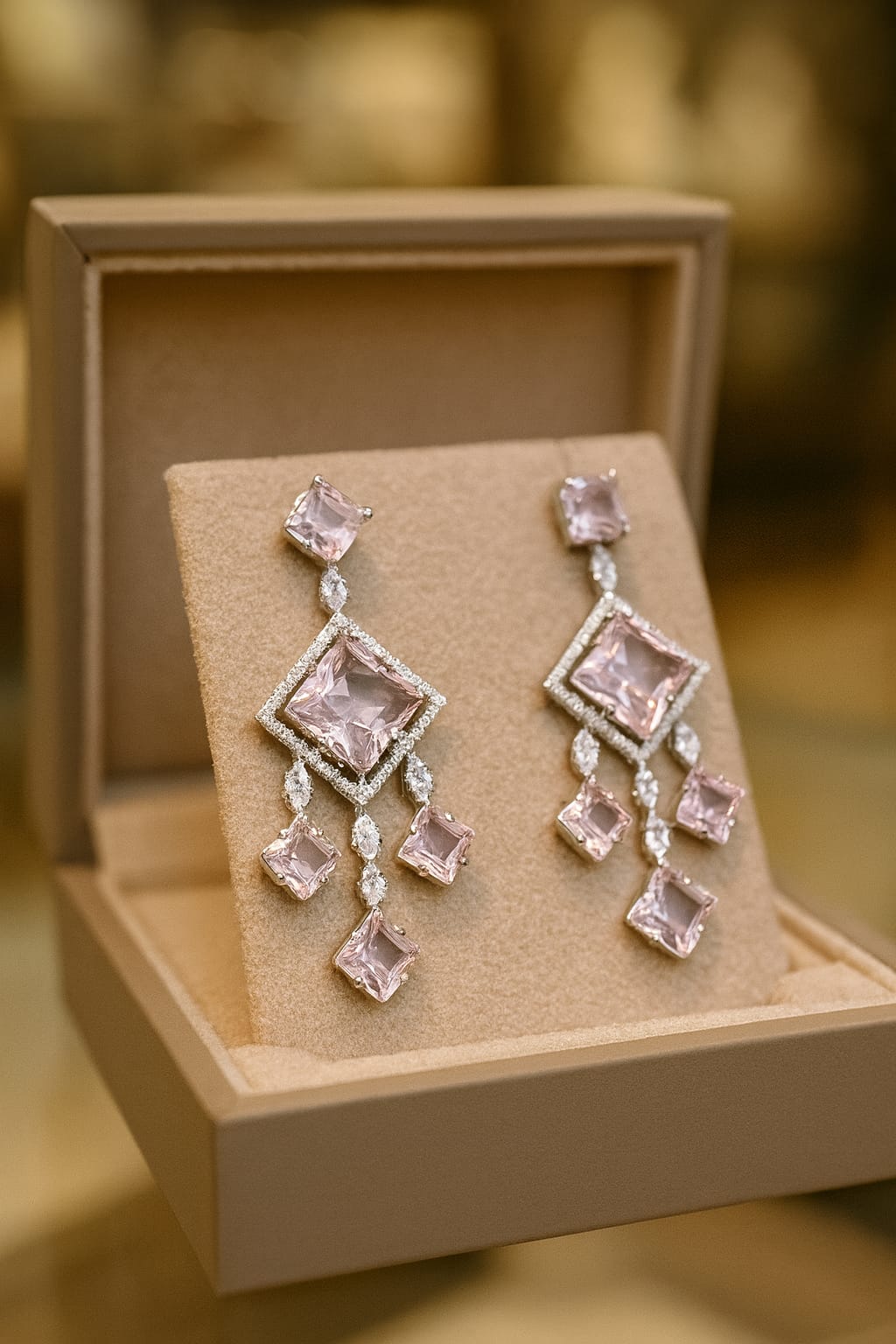 Blush Pink Diamond Cascade Earrings