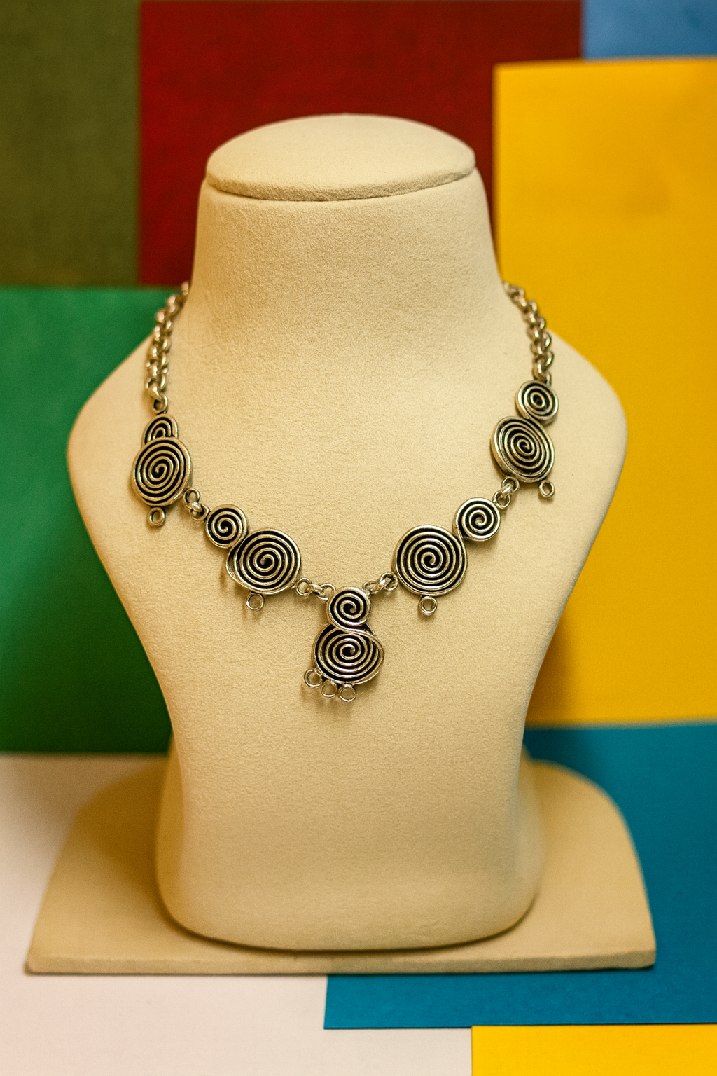 Oxidized Silver Spiral Necklace