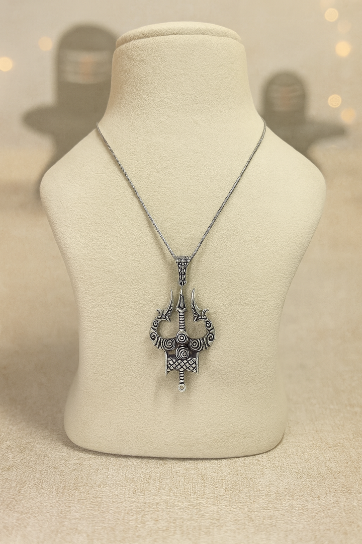 Oxidized Silver Trishul Pendant
