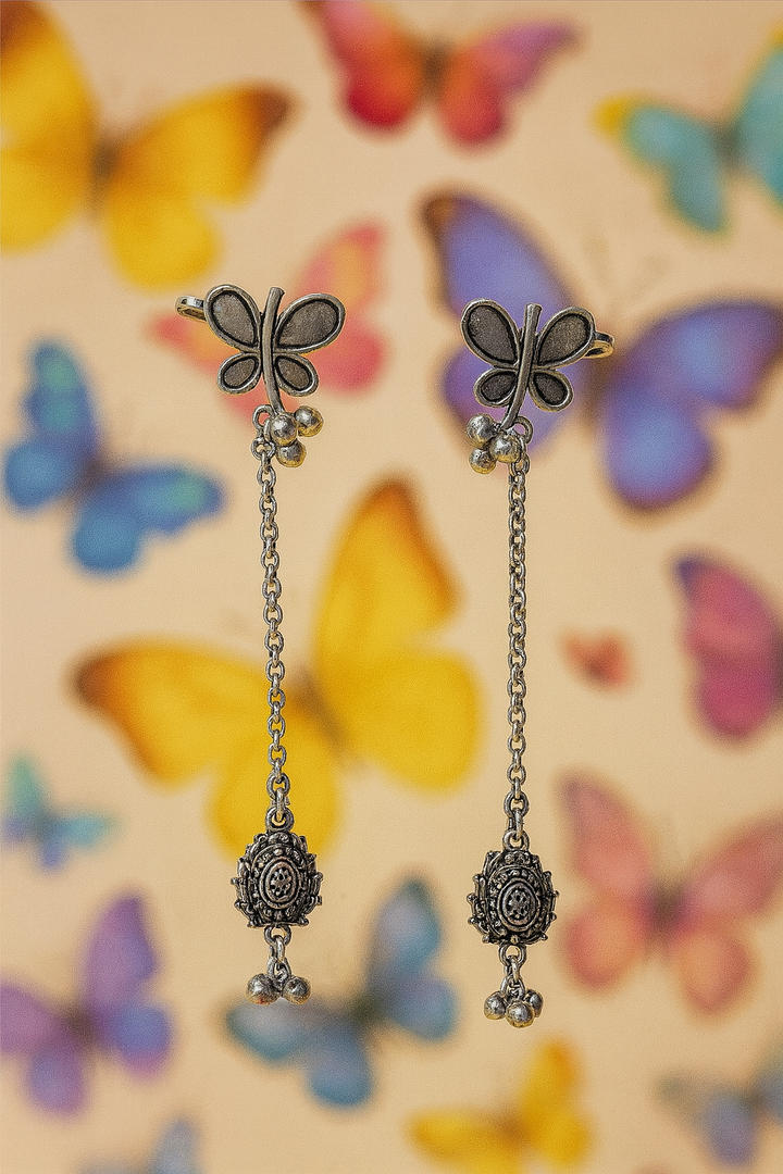 Butterfly Motif Silver Drop Earrings