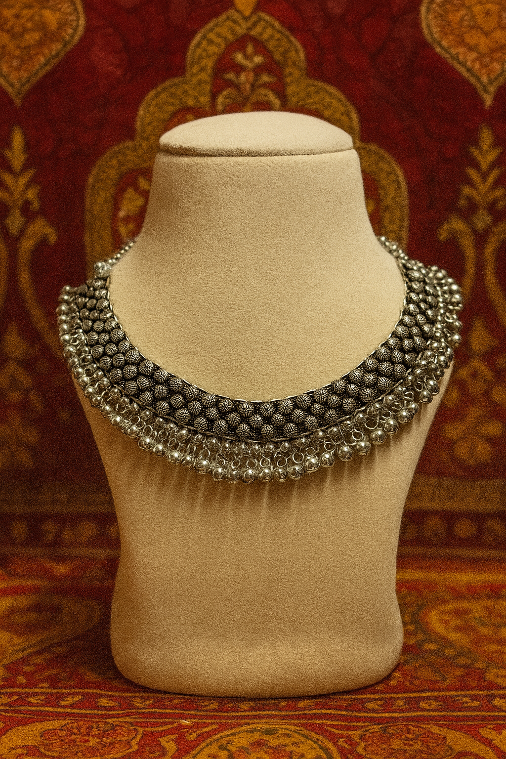 Oxidized Silver Beaded Choker Necklace