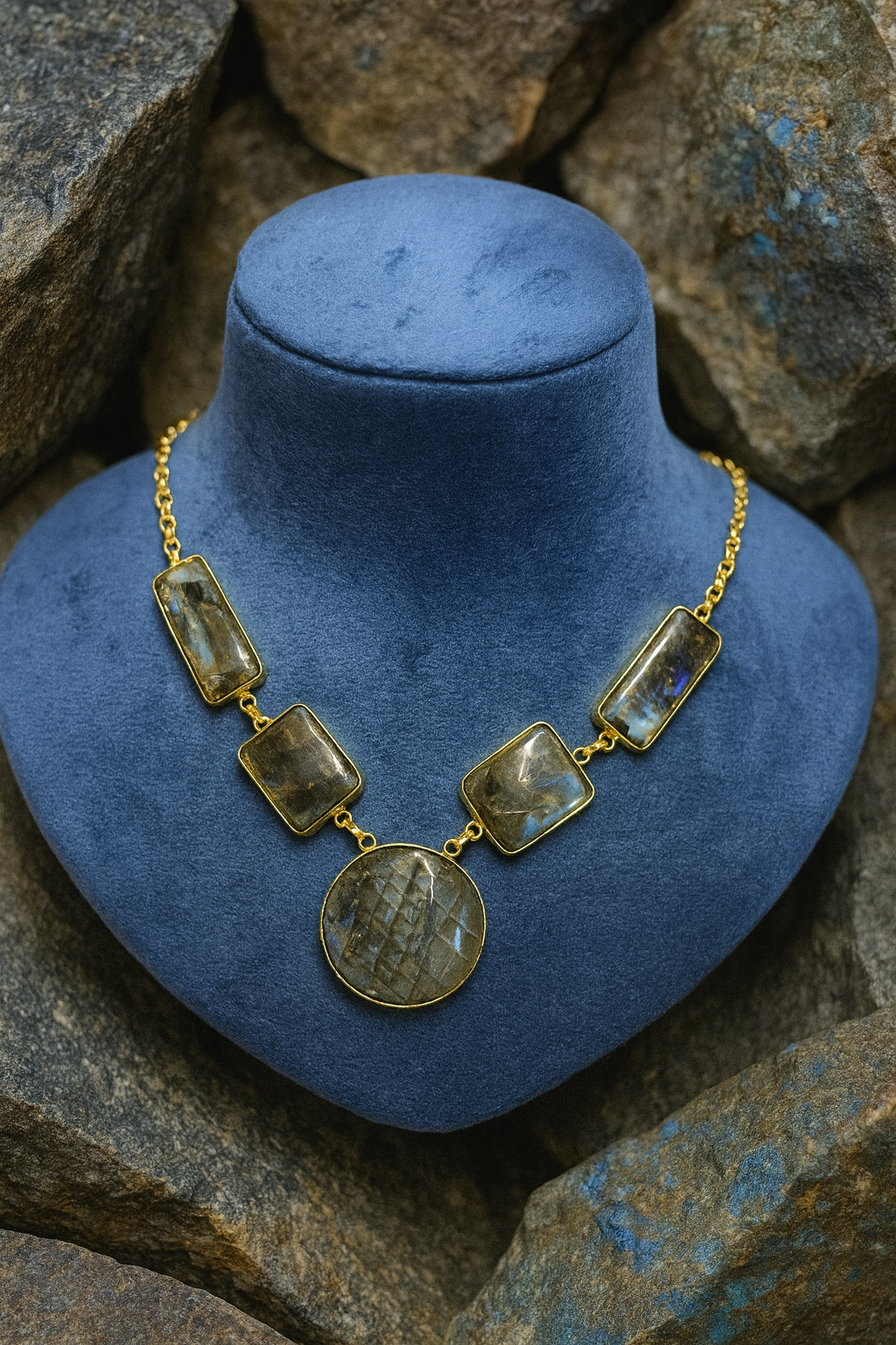 Amyraa Jewels – Mystic Labradorite Statement Necklace  “Beauty with Elegance”