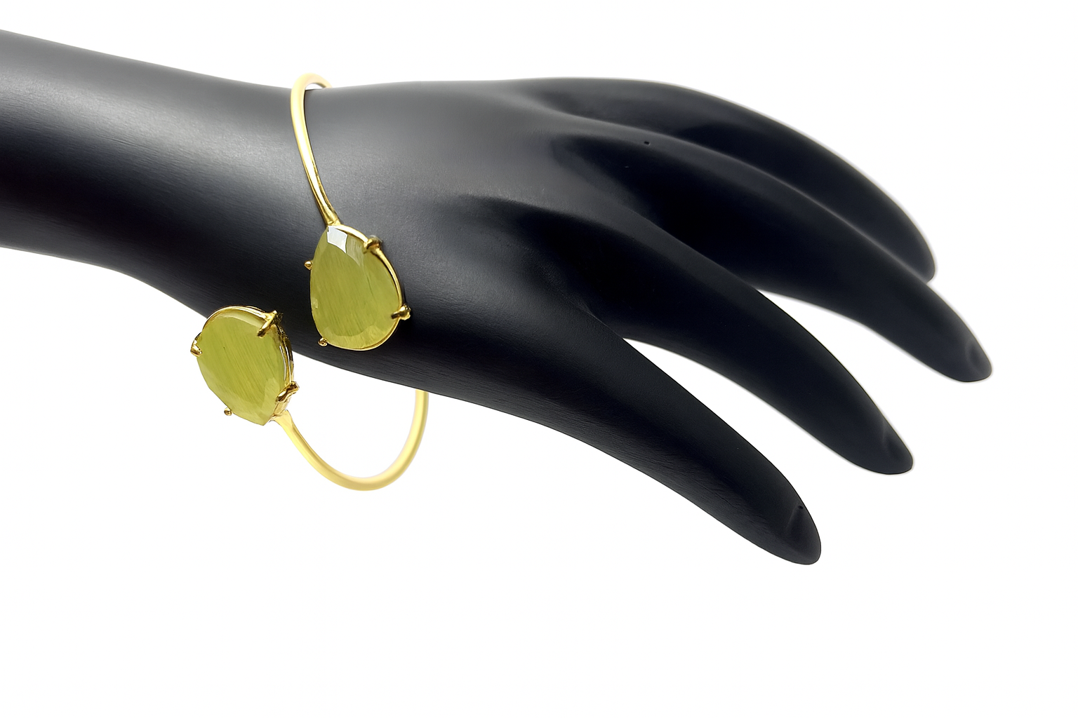 Golden Open Cuff with Dual Gemstone Accents