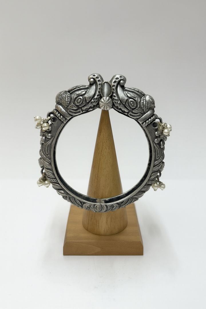 Antique Peacock Motif Silver Bangle
