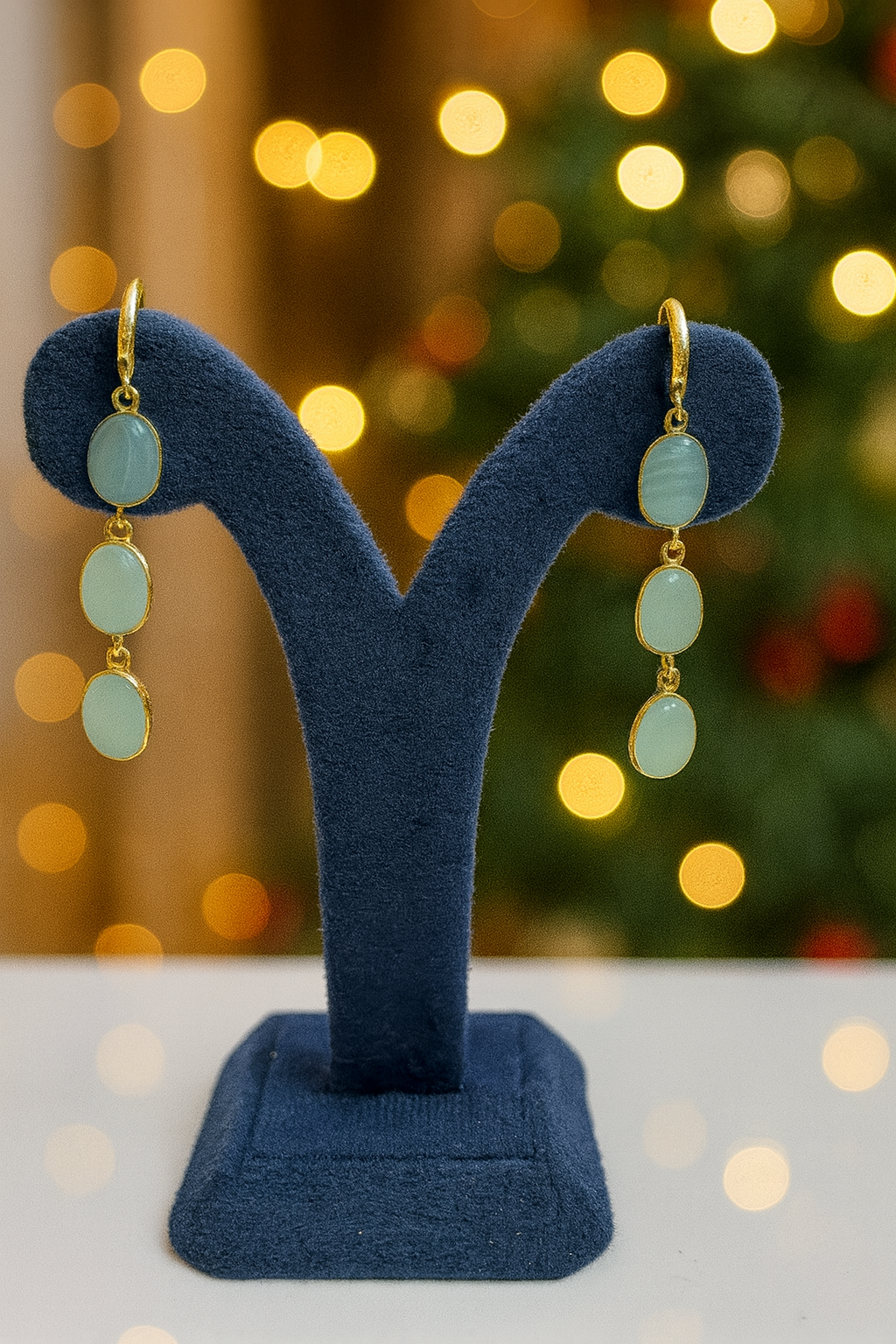 Elegant Aqua Chalcedony Drop Earrings