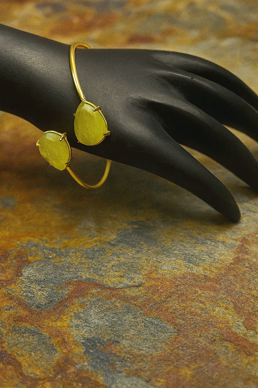 Golden Open Cuff with Dual Gemstone Accents