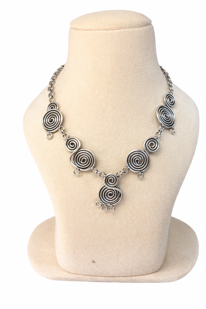 Oxidized Silver Spiral Necklace