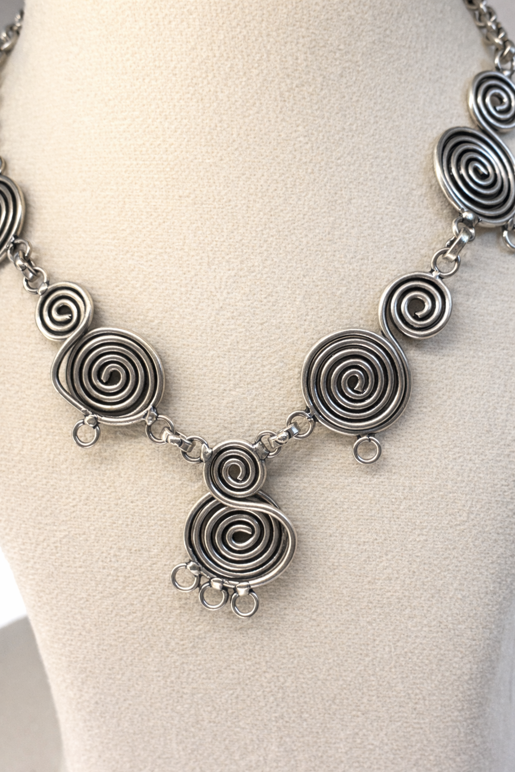Oxidized Silver Spiral Necklace