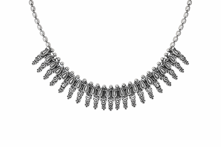 Oxidized Silver Choker Necklace with Teardrop Motifs