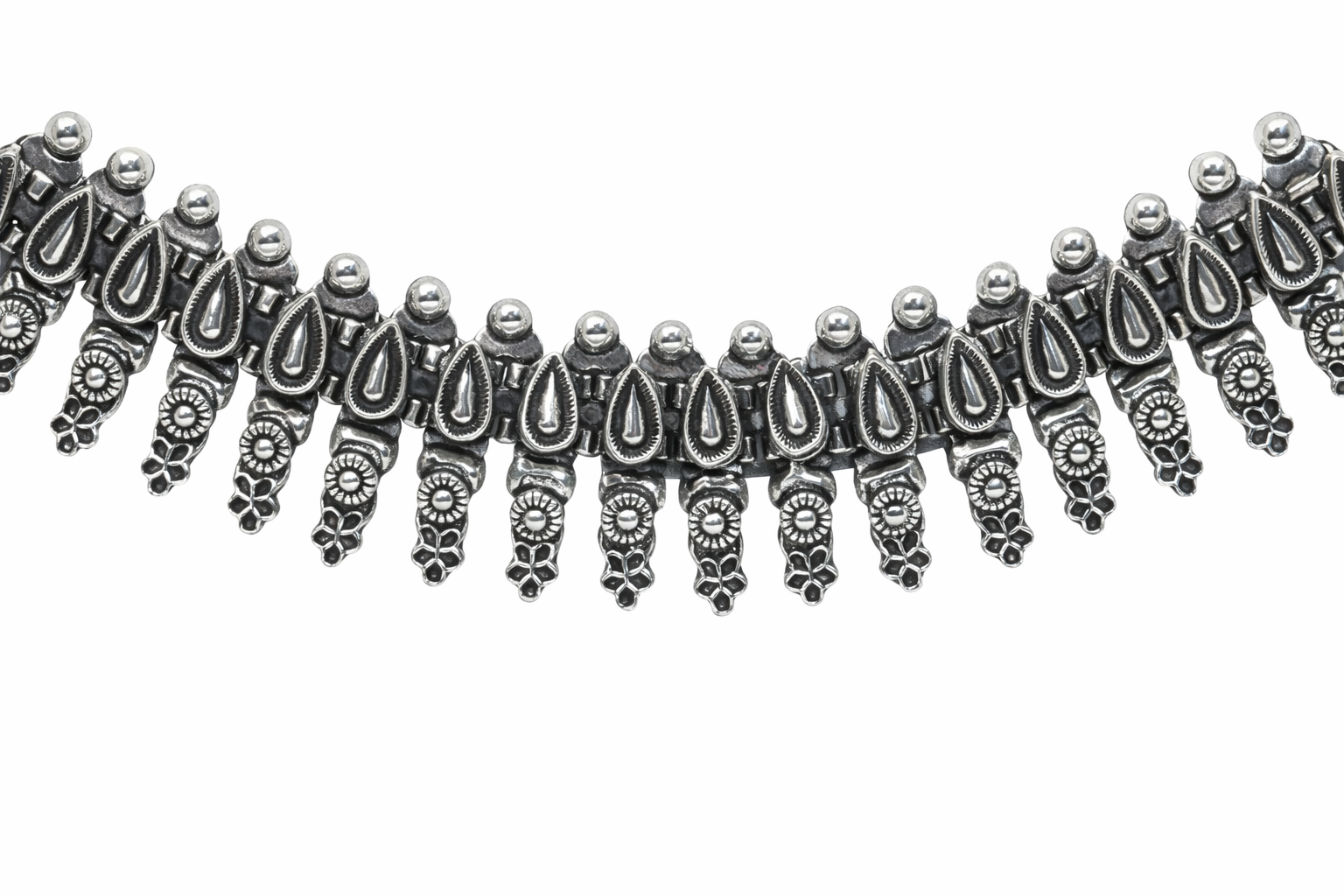 Oxidized Silver Choker Necklace with Teardrop Motifs