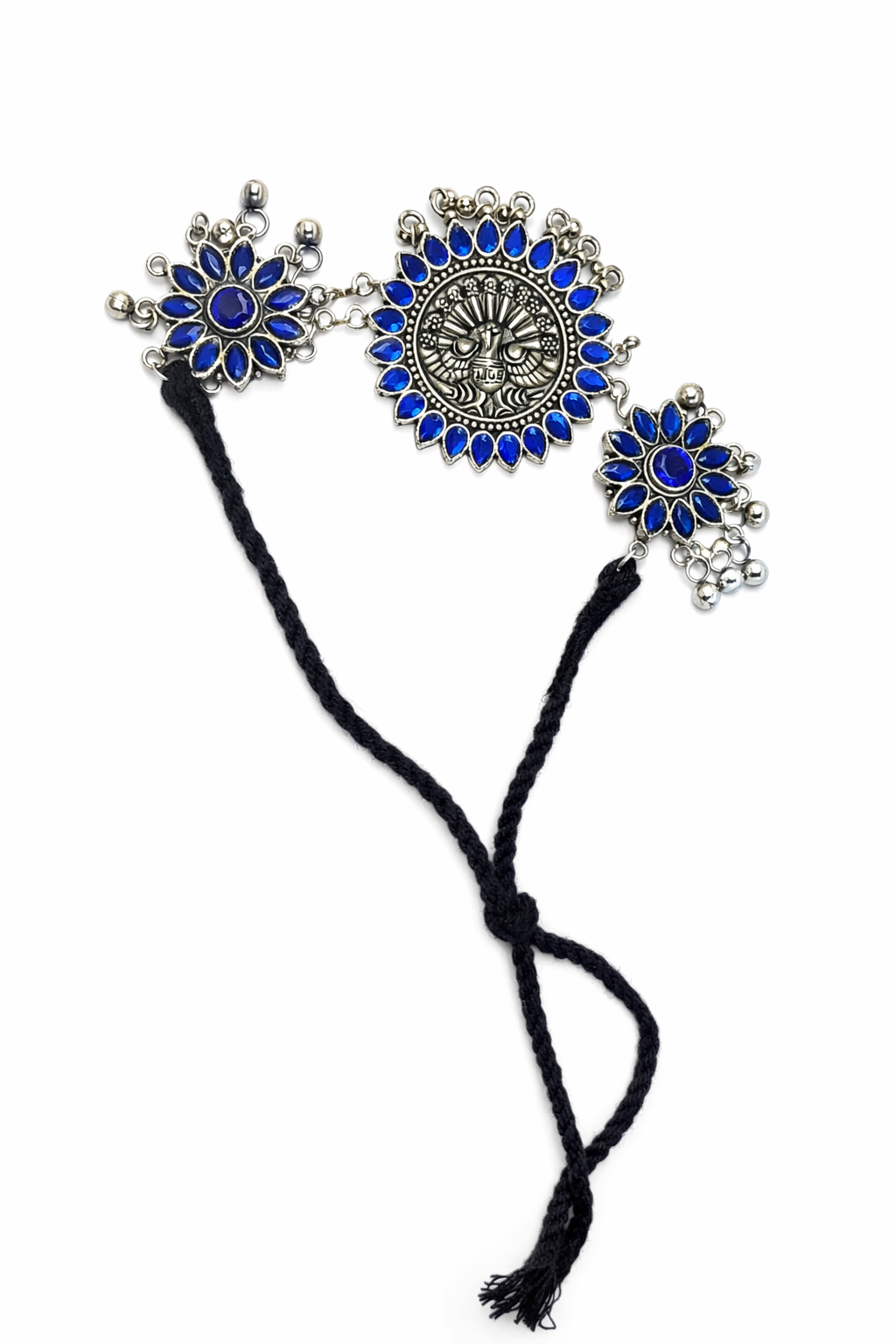 Oxidized Silver Peacock Necklace with Royal Blue Accents
