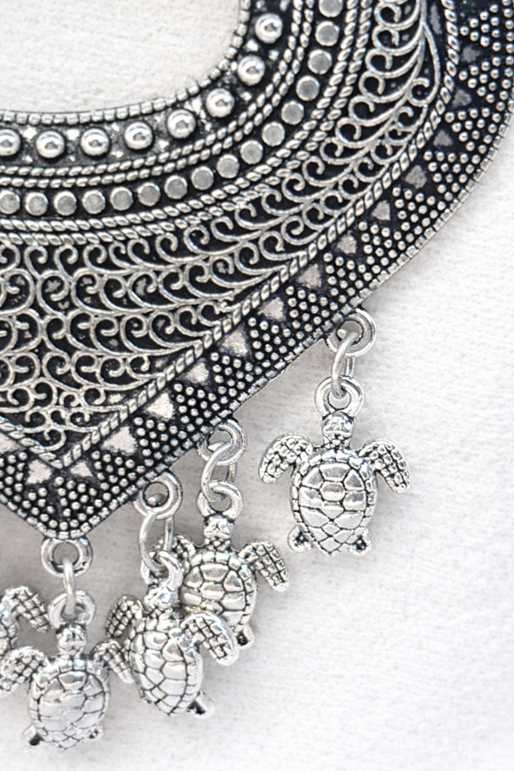 Tribal Oxidized Silver Statement Necklace with Colorful Thread Work