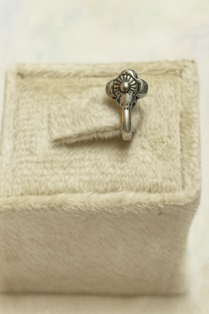 floral-inspired oxidized silver nose pin