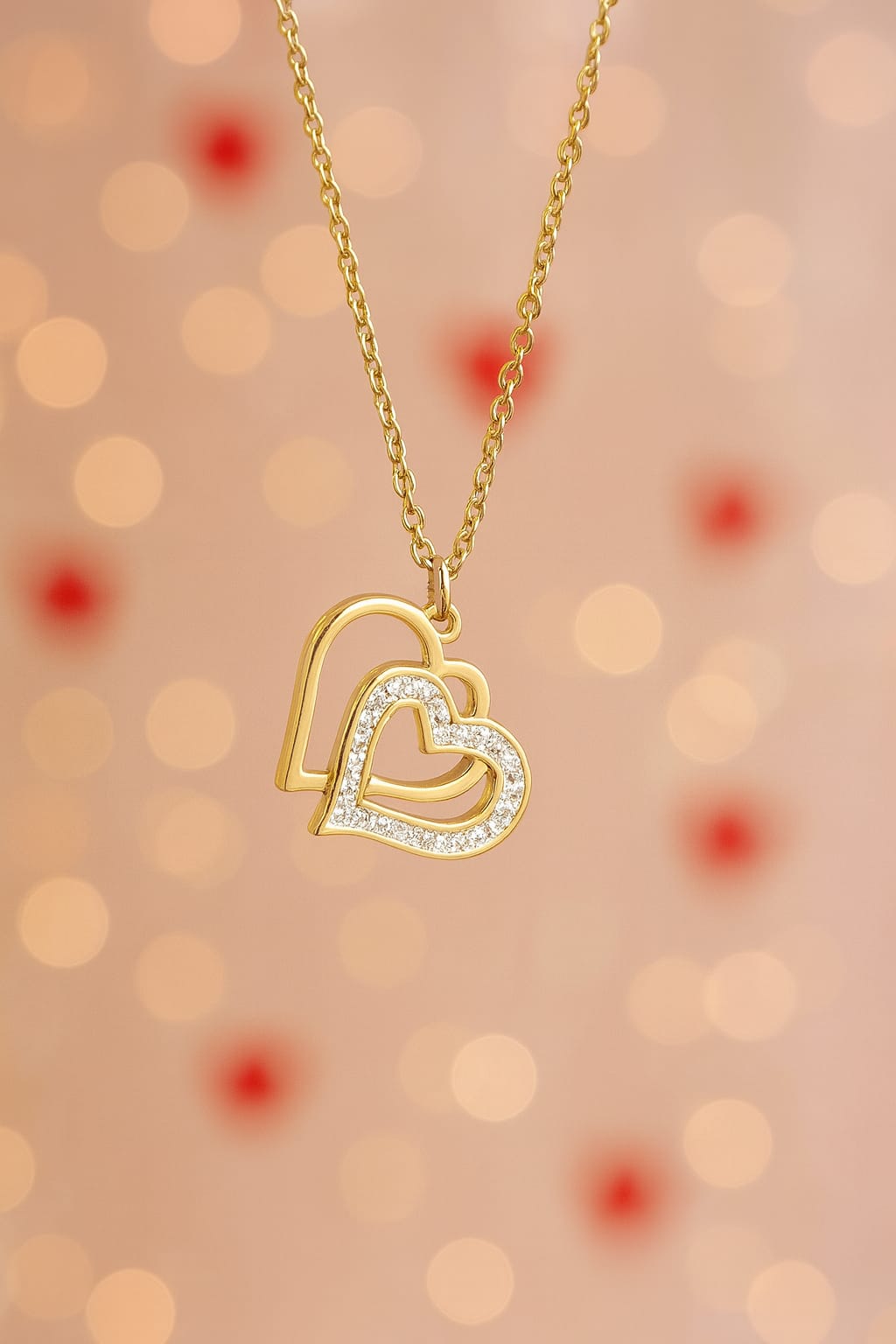 Golden Double Heart Pendant Necklace