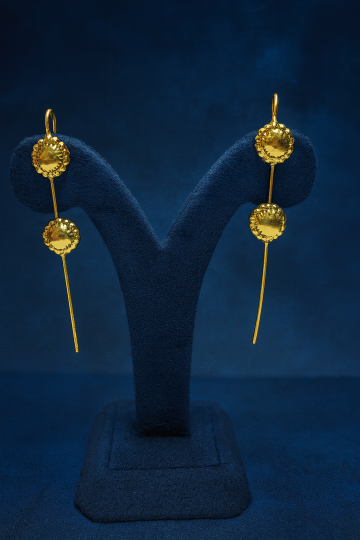 Golden Embossed Disc Drop Earrings