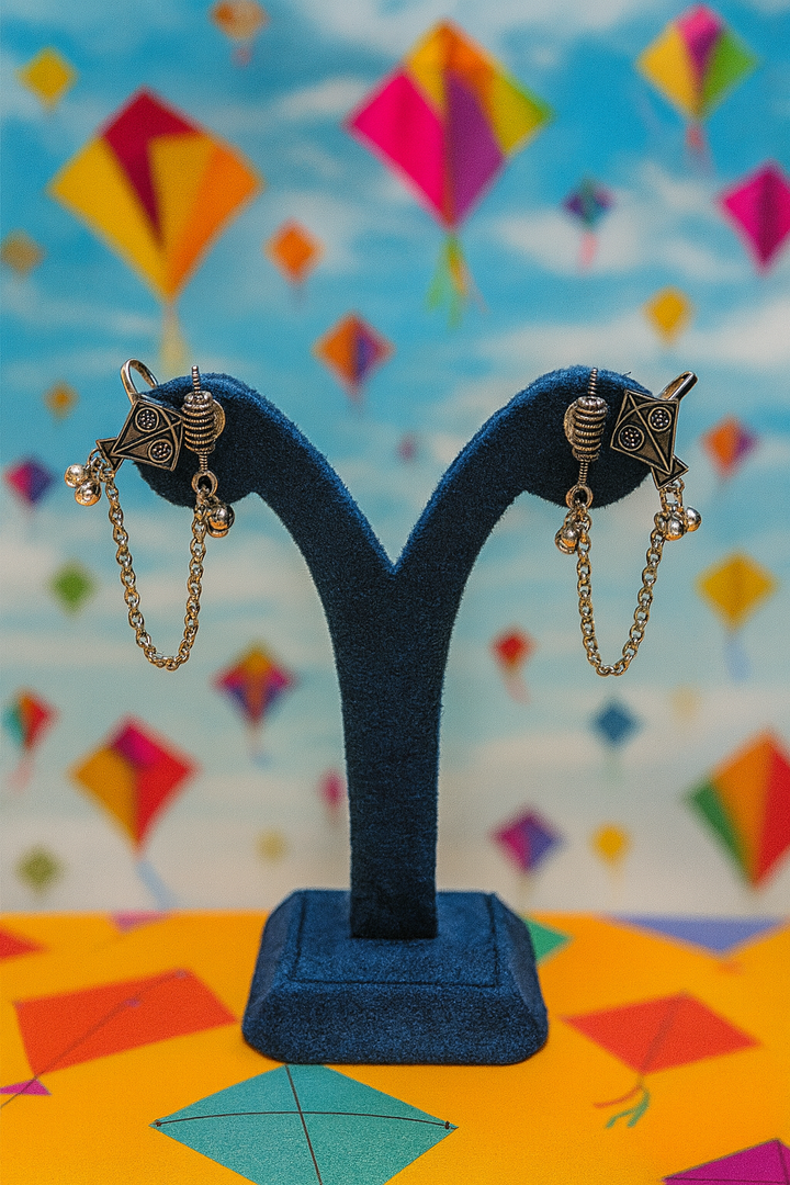 Festive Silver Kite Motif Earrings with Chains