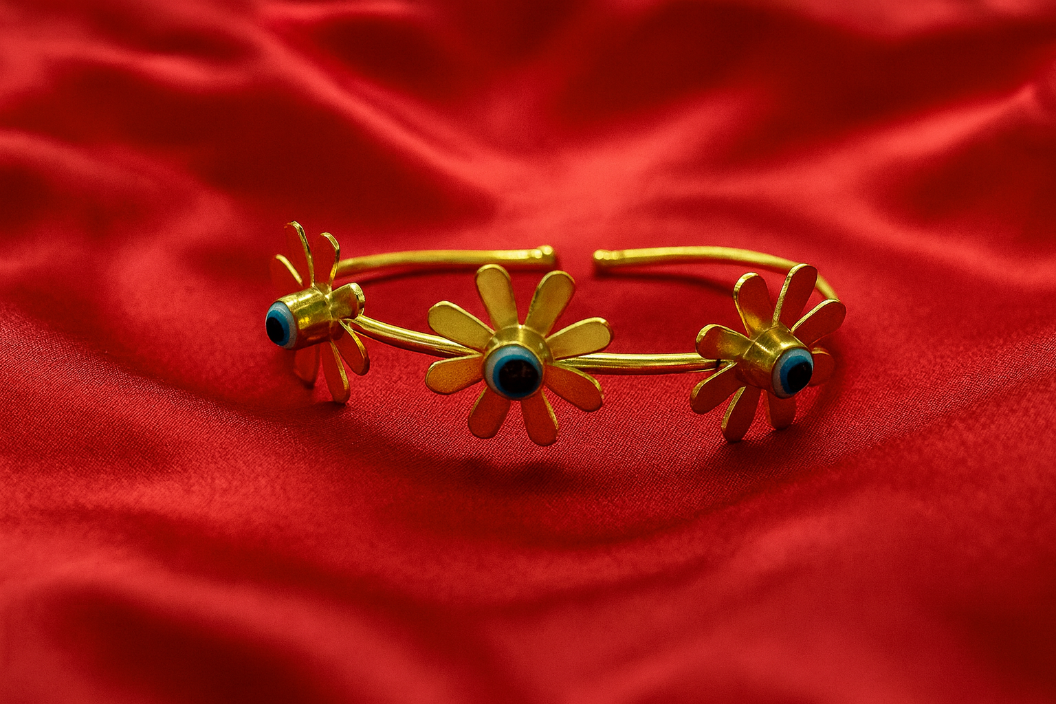 Golden Blossom Evil Eye Cuff