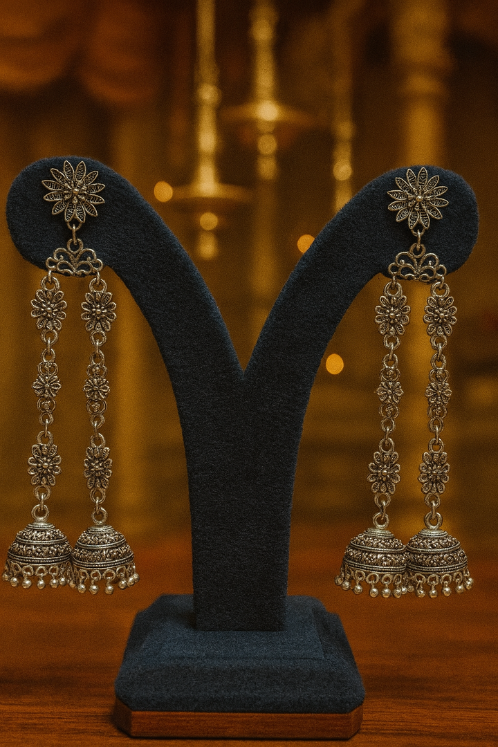 Long Floral Oxidized Jhumka Earrings – Amyraa Jewels
