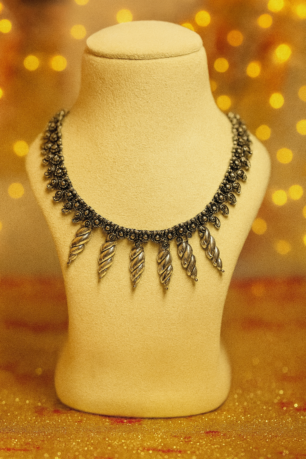 Oxidized Silver Spiral Necklace