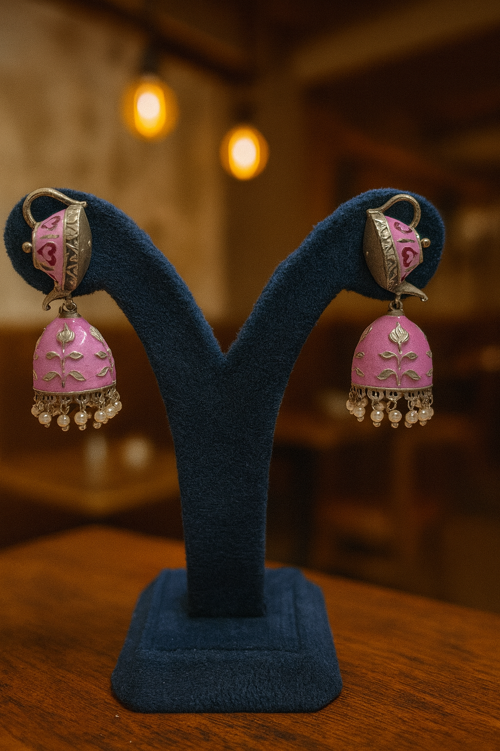 Pink Enamel Jhumka Earrings – Amyraa Jewels