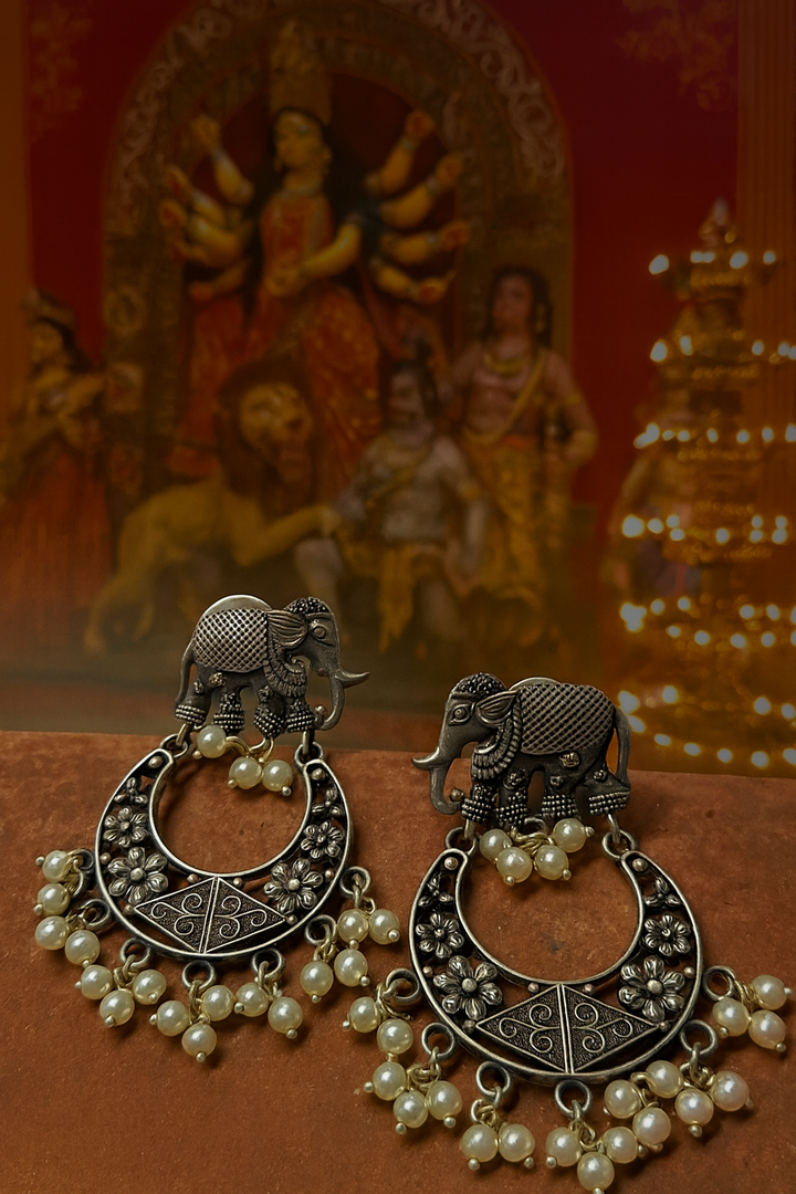 Elephant Motif Crescent Earrings with Pearls – Amyraa Jewels