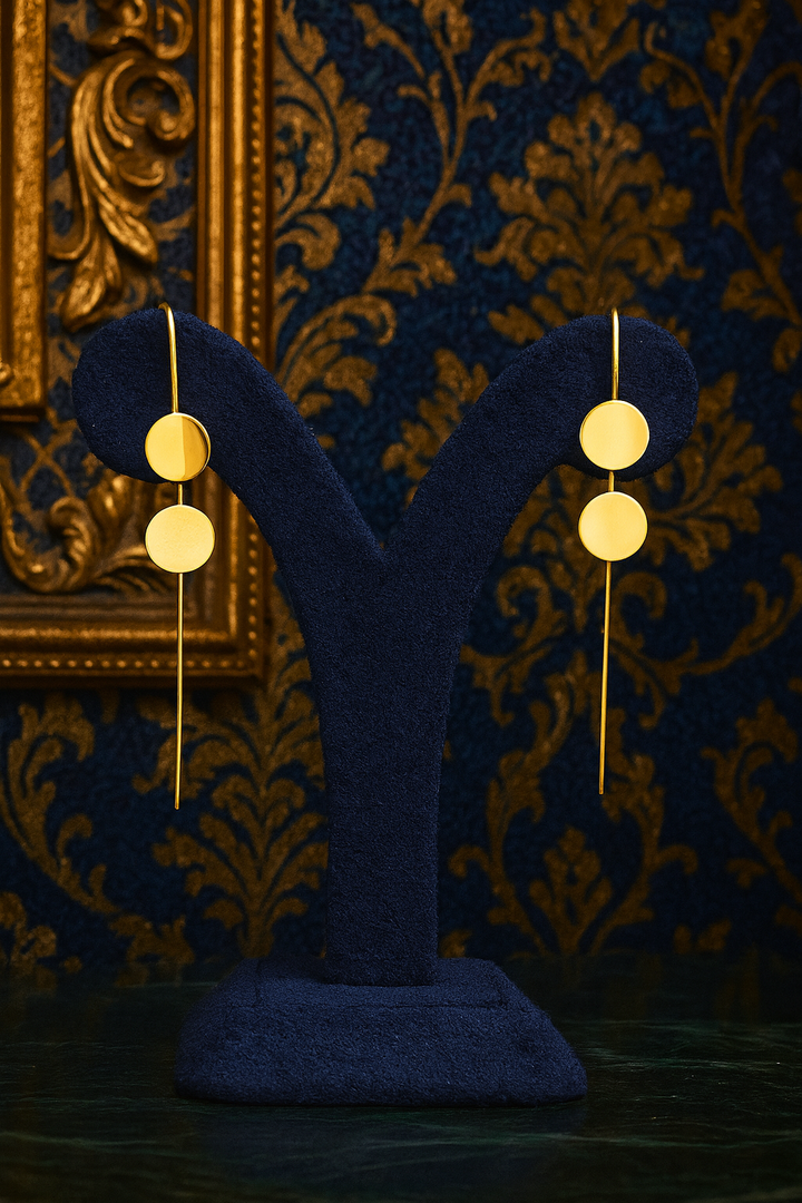 Dual Golden Disc Drop Earrings